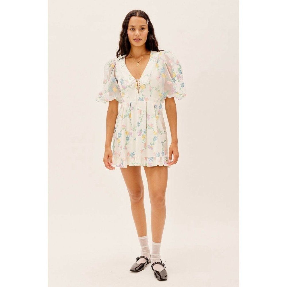NEW FOR LOVE & LEMONS MAJORIE EMBROIDERED MINI DRESS - Picture 8 of 10